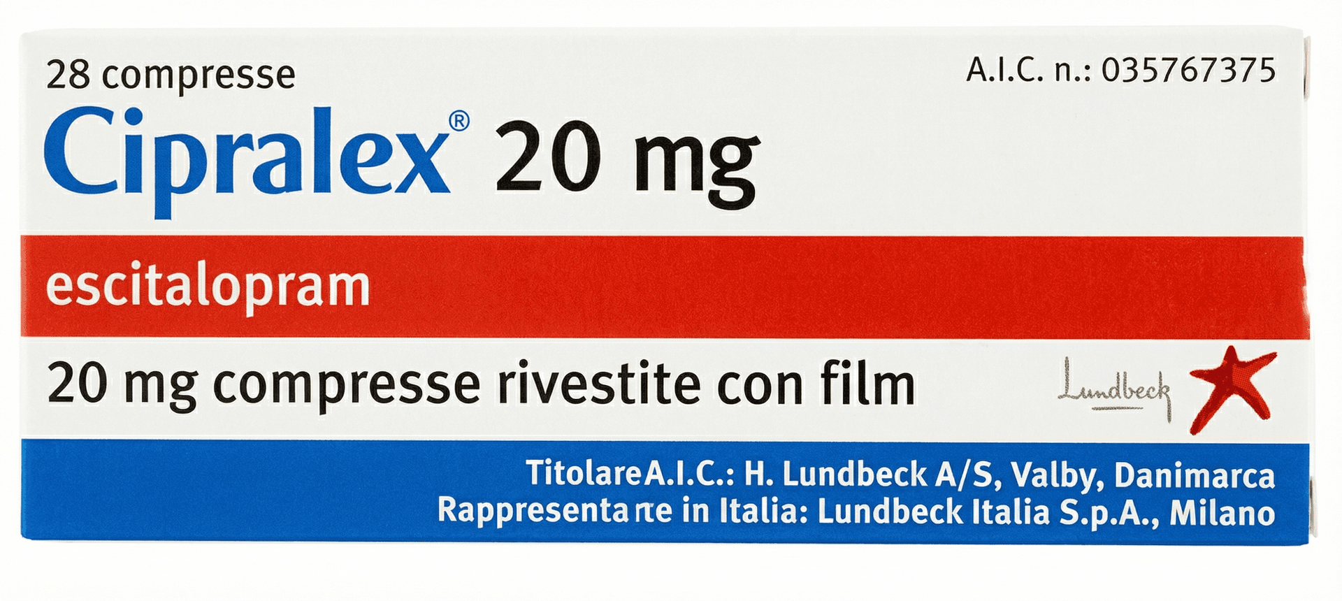 Cipralex (Escitalopram) 20 mg — 28 film-coated tablets