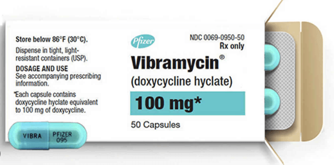 Vibramycin (Doxycycline Hyclate) 100mg — 50 Capsules